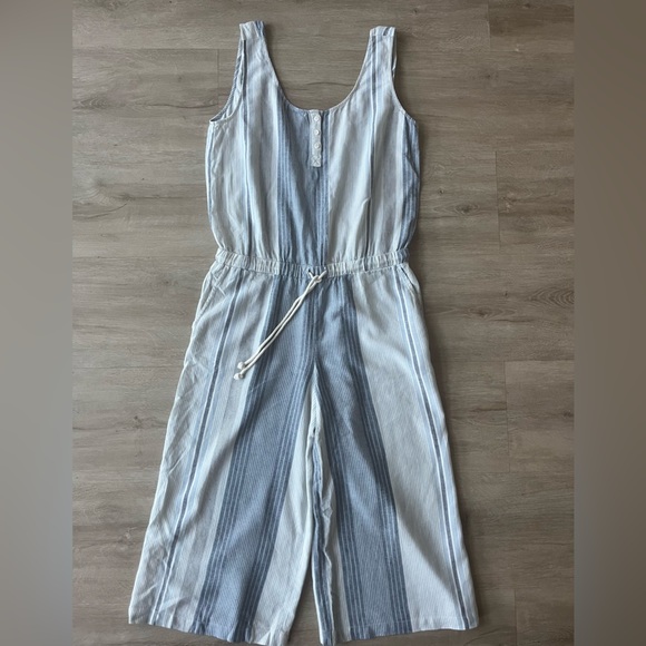 Anthropologie Cloth & Stone Linen Blend Striped Sleeveless Jumpsuit SZ M - Picture 1 of 10